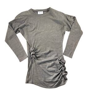 Shock Italy Wool Taupe Ruched Rosette Dress S/M Made in Italy Minimalist